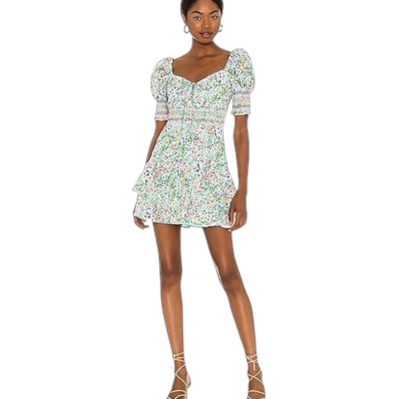 Alice + Olivia Crawford Floral Print Puff Sleeve Sweetheart Neck Mini Dress - 0 - Picture 16 of 16
